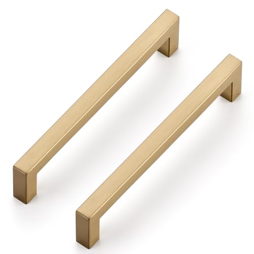Ravinte Champagne Bronze Cabinet Handles Square Pulls 6-1/4 Inch 30 Pack | Stainless Steel, Square Bar Grip, Drawer Pulls, Kitchen Cabinet Hardware, For Cupboards, Drawers, Dressers, Cabinets - color: Champagne Bronze