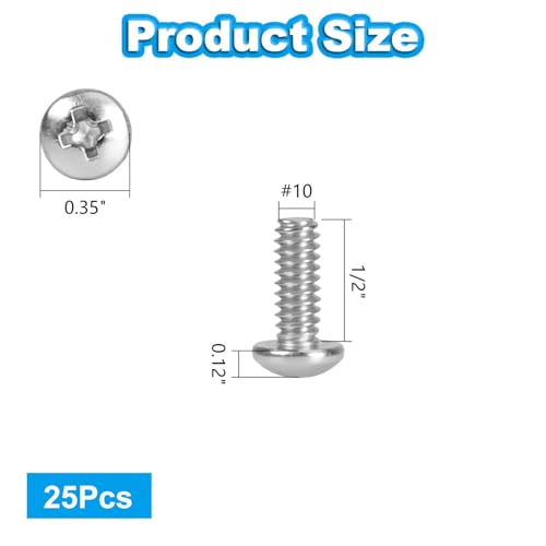 25 Pcs #10-24 x 1/2" Pan Head Machine Screws 304 Stainless Steel - size: #10-24 x 1/2"