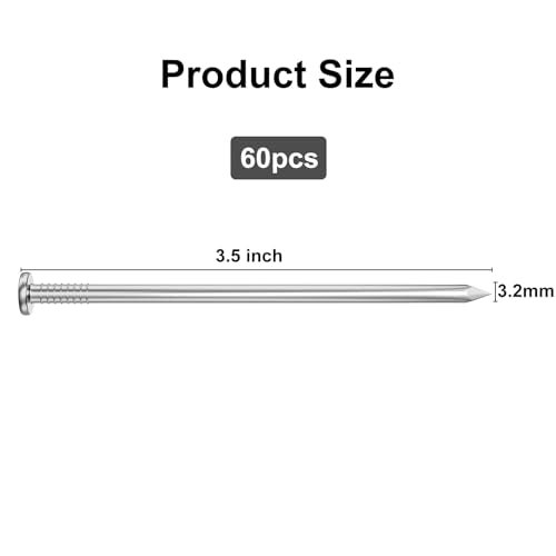 VGBUY 60PCS Stainless Steel 3-1/2 Inch Flat Head Nails for Hanging Pictures - color: Silver, size: 3-1/2 in