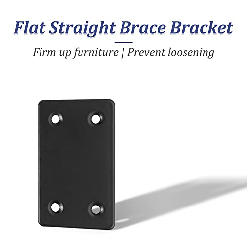 Bonsicoky 8Pcs Flat Straight Brace Brackets, 2.4 x 1.5 / 60 x 38mm - size: 2.4" x 1.5" - 8 PCS, style: Black
