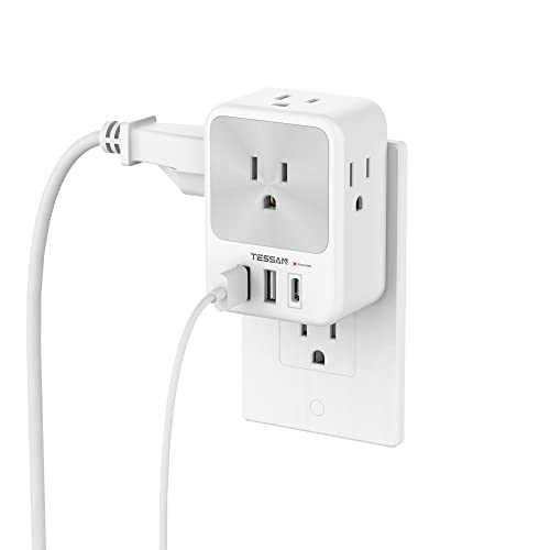 TESSAN Surge Protector Wall Outlet Extender, Multi Plug Outlet Splitter - color: Grey, size: 2 USB-A+1 USB-C