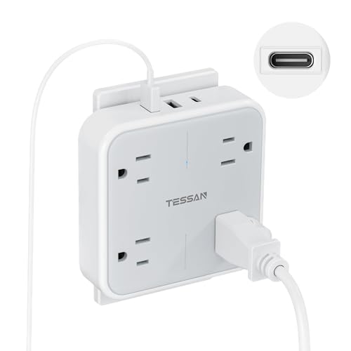 TESSAN Multi Plug Outlet Extender, Surge Protector Outlet 3 USB (1 USB C) | Wall Charger, Multiple Outlet Wall Plug, USB Outlet Splitter for Home, Bathroom, Office, Dorm Room Essentials, Gray - style: 1 USB C