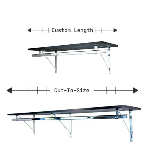 Custom Cut-to-Size Premium Wall-Mounted Shelf with Rod and Bracket Kit. 3/4" Thick Shelves, 14 inches deep. Customize the Length from 16" up to 72". - color: Black - Chrome, size: 16 - 44