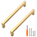 Cabinet Pulls Gold Cabinet Handles Square Drawer Pulls, 5 Pack 7-1/2 Inch Stainless Steel Kitchen Door Cupboard Cabinet Handles, Drawer Hardware Handles, 192mm Hole Centers - color: Gold, size: Two Hole - 7-1/2 inch Hole Centers(192mm)