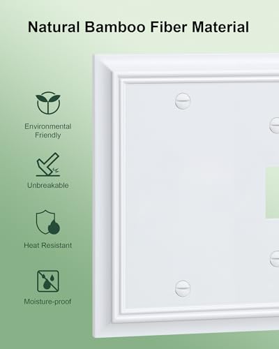 2-Pack Natural Bamboo Fiber Combo Blank/Toggle Light Switch Cover Plate - color: Pure White, size: 1 Blank/1 Toggle 2PK