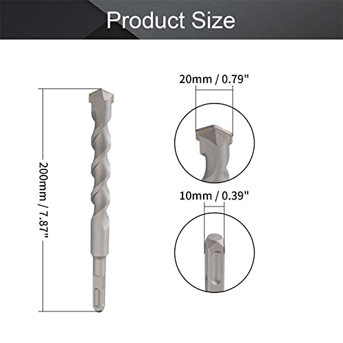 Utoolmart Masonry Drill Bit 20mm x 200mm Carbide Tipped Rotary Hammer Bit Square Shank for Impact Drill 1Pcs - size: Square handle 20*200