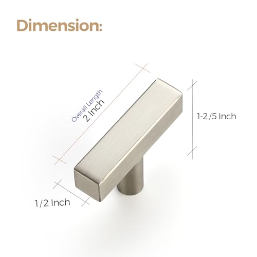 Ravinte Square Cabinet Knobs, 15 Pack 2" Cabint Handles, Brushed Nickel - color: Brushed Nickel, size: 2 inch single hole