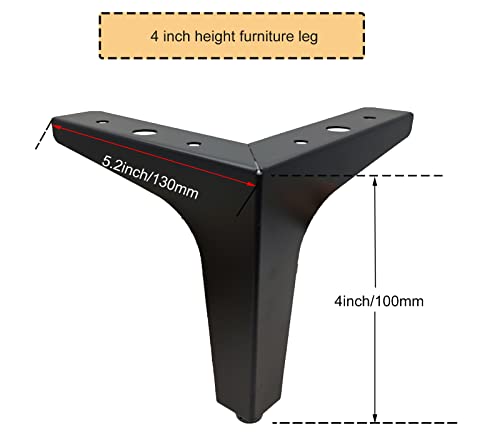 4 Inch Furniture Legs Set of 4 Metal Furniture Legs Modern Triangle Feet Matte Black for Sofa Cabinet Cupboard Couch Chair Ottoman - color: Black, size: 4 Inch