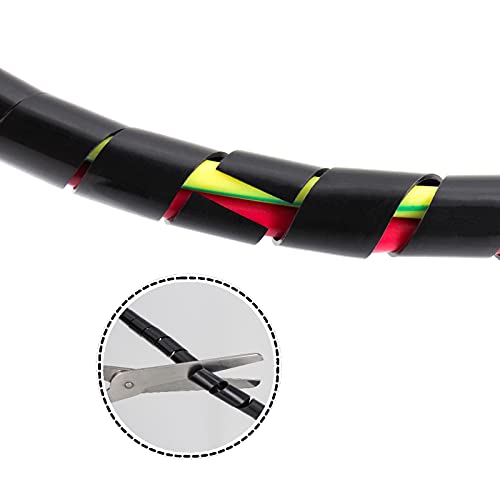CSZD Spiral Cable Wrap,10ft – 1/4 inch Spiral Wire Wrap Cord Covers Bundle Sleeve Hose for PC TV Computer Electrical Wire Organizer,Tangle Stop Cord Cover and Detangler,Black