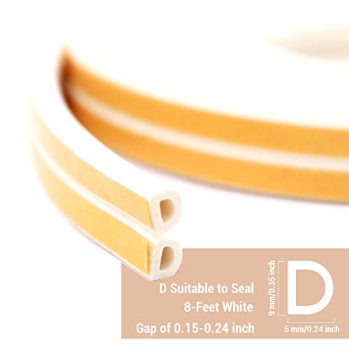 CANOPUS Weather Stripping Door & Window Seal Strip, Weather Stripping Door Seal, Self Adhesive with Double D-Shaped Section Profile, Insulation Roll, 2 Rolls of 2 Strips, 8ft Each, Total 32ft, White - color: White