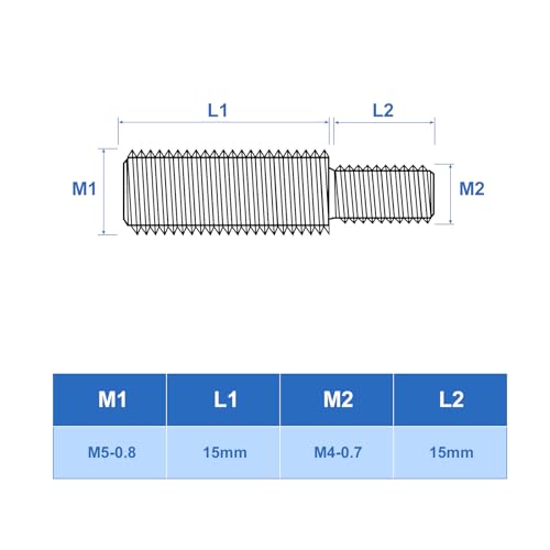 uxcell M4x15mm to M5x15mm Double End Threaded Stud Screw Bolt, 8Pcs 304 Stainless Steel Thread Reducer Adapter for Furniture Machinery Assembly Fastener - size: M4x15mm to M5x15mm
