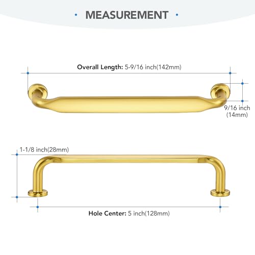 HOME EDIT Gold Solid Cabinet Handles & Pulls 5 Inch 10 Pack - color: Brushed Brass, size: 5 inches Hole Center