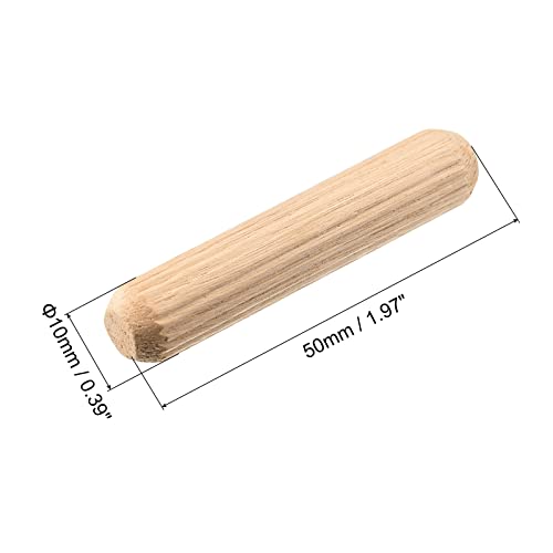 uxcell Wooden Dowel Pins 36pcs 10x50mm(3/8"x2") Fluted Beveled Ends Wood Dowel Pegs Kiln Dried Hardwood for Woodworking Furniture Shelf - size: 10x50mm