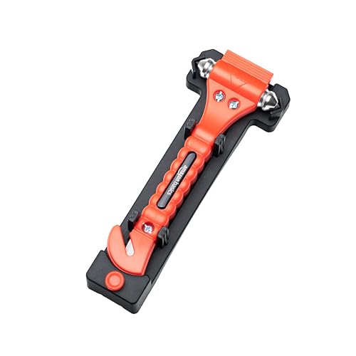 Amazon Basics Emergency Escape Tool, Window Breaker and Seatbelt Cutter, Car Safety Hammer with Protective Bracket, Bright Orange, 2 Pack, SW-835