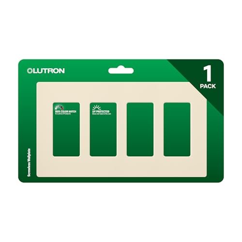 Lutron Claro Light Switch Cover Plate, 4 Gang Wallplate, Rocker Light Switch Cover, Screwless Plate For Outlets, Gloss, CW-4-AL, Almond - color: Almond, size: 1 Pack