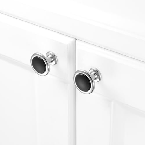 KOOFIZO 10 Pack Black & Chrome Cabinet Knobs, Round Single Hole Pulls 1960s - color: Black + Polished Chrome, size: Knob 1 - 10Pcs, style: Round