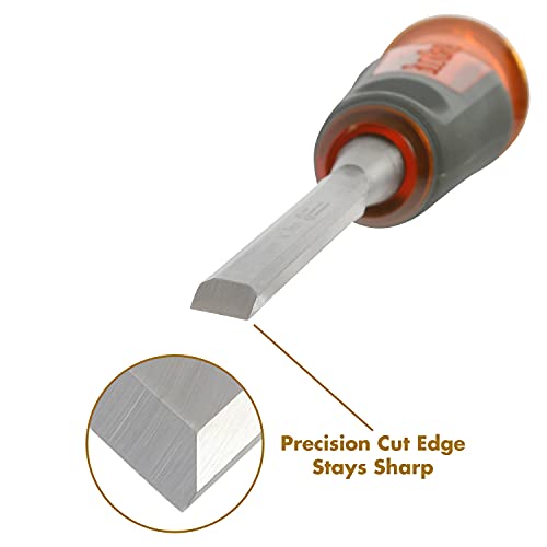 Buck Bros. 74812 3/8-Inch Wood Chisel, Full Tang Wood Carving Tools, Woodworking Tools for Carpentry, Trim Work, and DIY Projects, Hardened Steel Blade, Beveled Edge, Durable Non-Slip Handle - size: 3/8-Inch