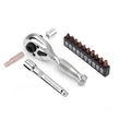 1/4" Stubby Ratchet Wrench & Bit Set, 90T Dual Head Mini Ratchet, Reversible Ratchet with 3" Extension Bar & 10-Piece Hex Bit Set for Tight Spaces - size: 1/4"