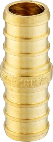 (Pack of 100) EFIELD Pex 3/8" x 3/8" Straight Coupling Brass Crimp Fittings, ASTM F1807,(PEX1807520-100PCS) - size: Pack of 100, style: 3/8" x 3/8"