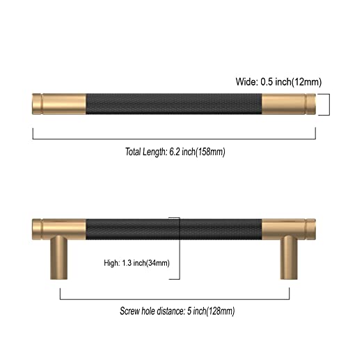 Asidrama 10 Pack 5 Inch(128mm) Matte Black and Champagne Bronze Cabinet Pulls Knurled Cabinet Handles Cupboard Handles Kitchen Cabinet Hardware for Cupboard Drawer Pulls - color: Black-Champagne Bronze, size: 5" Hole Center, style: 10 Pack