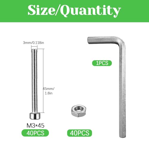 80 Pcs M3 x 45mm Socket Head Cap Screws Metric, Allen Socket Drive, 304 Stainless Steel, Full Thread, Bright Finish, Machine Thread - size: M3 x 45-80Pcs