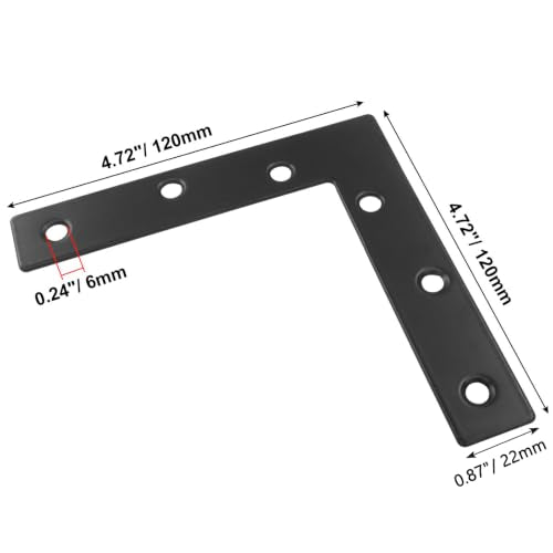 Hordion 6Pcs 5" x 5" Flat L Corner Brace(120 X 120mm) Black L Wood Bracket