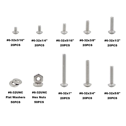 260PCS #6-32 UNC 304 SS Phillips Pan Head Screws Nuts & Washers Kit - size: #6-32UNC