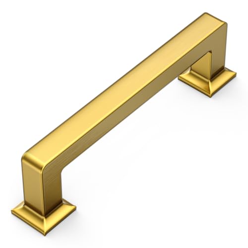 Amerdeco 10 Pack Heavy Duty Solid Zinc Alloy Vibrant Brushed Moderne Brass Cabinet Pulls 3.75" Hole Centers(96mm) Polished Brass Handles Suitable for Kitchen Bathroom Drawers Handles 3818 - color: Vibrant Brushed Moderne Brass, size: 3.75" Hole Center