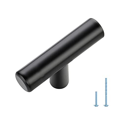 Ravinte 1 Pack Black T Bar Cabinet Knobs 2in Dresser Knobs Single Hole | Matte Black Finish, Solid Metal, Easy Install, Screws Included, Hardware, Kitchen, Bathroom, Drawers, Cabinets - color: Black, size: 1 Pack, style: Round