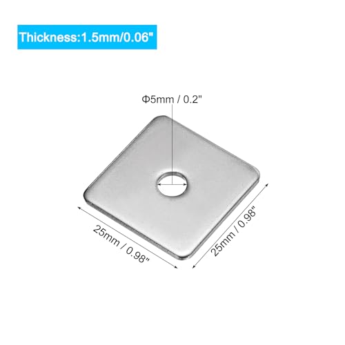 uxcell Square Washer, 25Pcs M5x25x25x1.5mm 304 Stainless Steel Square Plate Washers Flat Pad Spacer Gasket for Hardware Fastener - size: M5x25x25x1.5mm