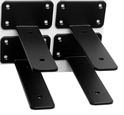 4 Pack - 4 inch Black Hidden L Shelf Bracket (1/5 Inch Thicked) Iron Floating Shelf Brackets Rustic Industrial Metal Brackets for Shelf Support - size: 4 Inch, style: Black 4 Pack