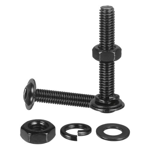 M METERXITY 10 Set M6 x 50mm Flanged Button Head Socket Cap Screws, Black 304 Stainless Steel 18-8 Hex Socket Head Screws Bolts, Nuts, Flat & Lock Washers for DIY, Furniture, Automotive - size: M6 x 50mm