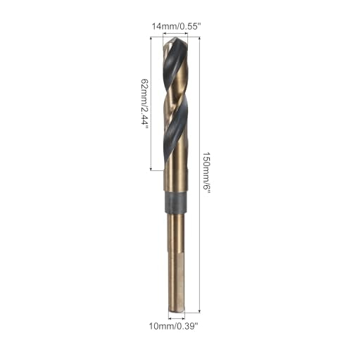 uxcell 3pcs Reduced Shank Twist Drill Bits 14mm Black Nitride & Gold Titanium Coated High Speed Steel 4341 with 10mm Shank for Stainless Steel Alloy Metal Plastic Wood - size: 14mm x 10mm
