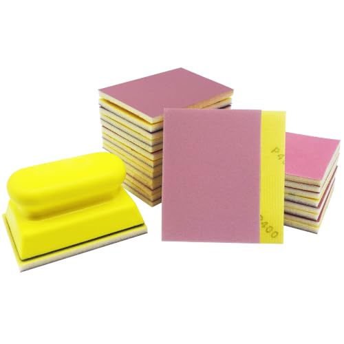 25Pcs Sanding Sponge Set, Reusable 3×4 Inch Wet Dry Foam Sanding Blocks for Wood, Furniture, Metal & Drywall (180-800 Grit Set)