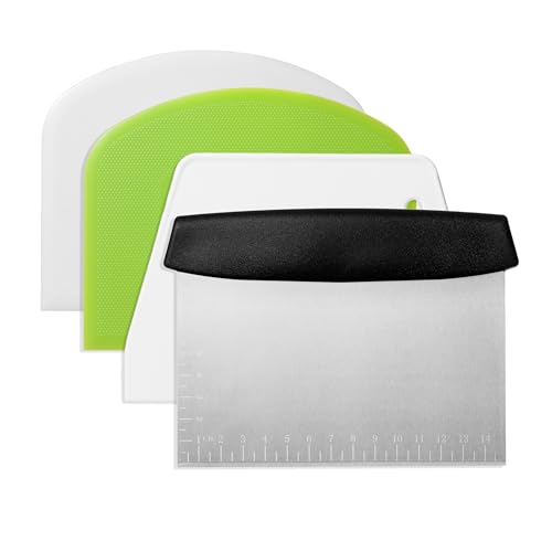 4 Pcs Bench Scraper,Dough Scraper,Versatile Kitchen Scraper Set for Pastry Bread Pizza Cake