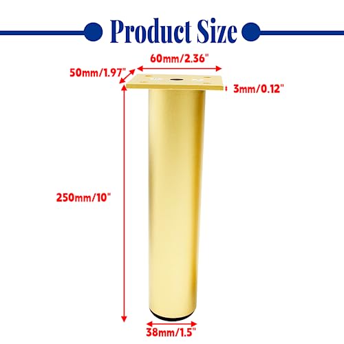 4-Pack Adjustable Aluminum Alloy Furniture Legs 10" Height Gold - color: Gold, size: 10 Inch