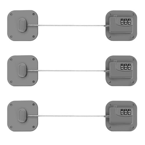 Refrigerator Lock, Heavy Duty Fridge Lock, Combination Lock for Refrigerator Cabinets, Drawers, Safety, Easy Install No Keys Needed (Grey-3Pack) - color: Grey-3Pack