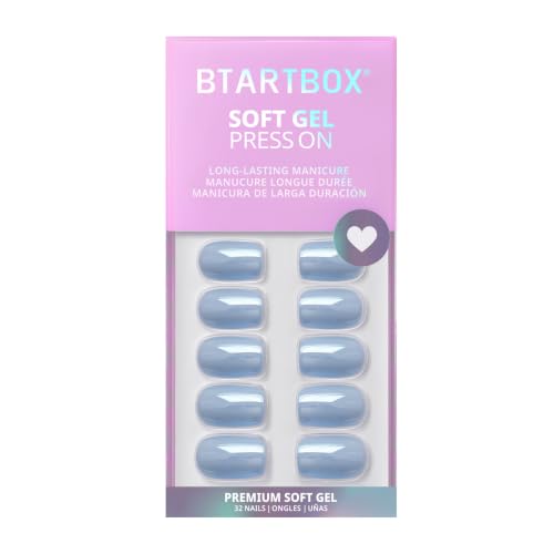 BTArtbox Press On Nails, Ocean Glazed, Short Square, Blue Chrome, 32Ct - color: A1-Ocean Glazed
