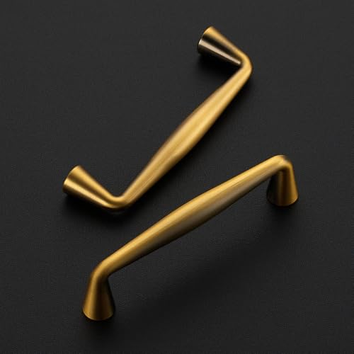 Ravinte Brushed Brass Cabinet Handles Solid Handles,3-1/2 Inch,5 Pack - color: Brushed Brass, size: 3-1/2 Inches Hole Center