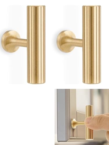 RZDEAL 4pcs Solid Brass Gold Cabinet Pulls, Single Hole T Bar Handles, 2-Inch Total Length for Kitchen Cupboard Handles Modern Drawer Pulls Bathroom Brushed Brass Finish - color: Gold, size: 2 Inch