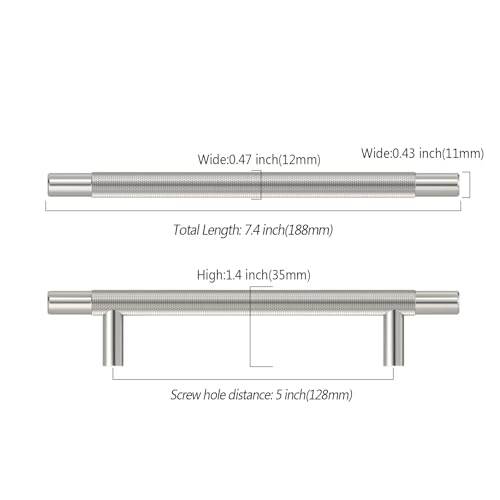 Asidrama 10 Pack 5 Inch(128mm) Brushed Satin Nickel Knurled Kitchen Cabinet Handles, Cabinet Pulls Kitchen Cabinet Hardware for Cupboard Drawer Pulls - color: Brushed Satin Nickel, size: 5" Hole Center
