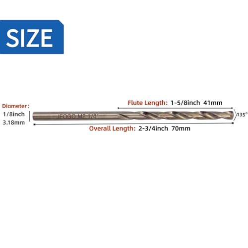 35 Pieces 1/8 Inch Twist Drill Bits，HSS65 Fully Ground Metal Jobber Length Drill Bits for Stainless Steel,Metal,Aluminum Alloy,Plastic,Wood - size: 1/8"(35pcs)