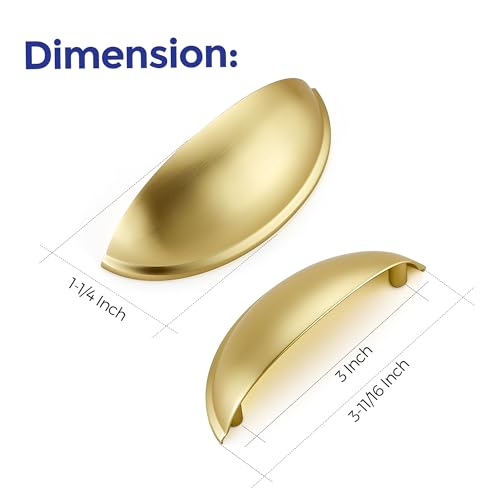 Ravinte Brushed Gold Cabinet Pulls Drawer Cup Handles 3 Inch CC, 12 Pack - color: Brushed Gold
