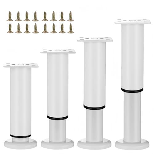 4Pcs White Adjustable 9.64-16.6 Inch Metal Furniture Legs for Cabinet Sofa - color: White, size: 9.64"-16.6"-Set of 4