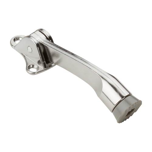 National Hardware Kickdown Door Stop, 4", Die Cast, Satin Chrome - color: Satin Chrome