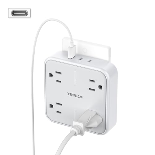 TESSAN Multi Plug Outlet Extender 4 Outlet Splitter | 3 USB Wall Charging Ports (2 USB C), Wide Spaced Multiple Expander Surge Protector for Office, Home, College Dorm Room, Gray - style: 2 USB C