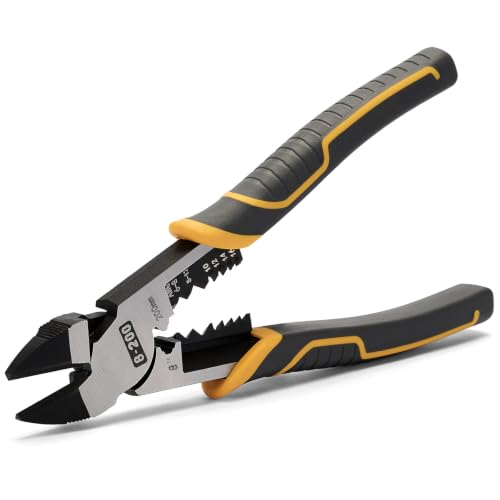Multi-Function Diagonal Pliers, 8-inch 4-in-1 Cr-V Steel Heavy Duty Side-Cutting Pliers with Cutting, Stripping, Crimping, and Gripping for Electricians and Homes