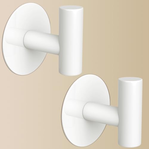 Heavy Duty White Towel Hooks, Stainless Steel Adhesive Coat Hooks for Bags, Towels, Robes, Hats, Aprons – No Drill Bathroom, Kitchen, Hotel Wall Hooks (2 Pack) - color: White, size: Adhesive "T" Shape- 2 Pack