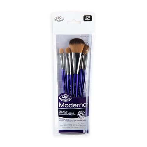 Royal & Langnickel Moderna, 5pc Oval Mop Variety Brush Set for All Painting Mediums, Includes - Mop, Fan & Half Moon Brushes Purple - style: Oval Mop Variety