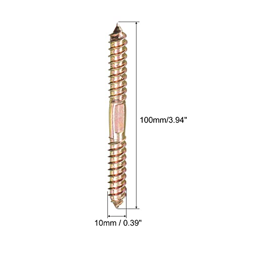 UXCELL 10x100mm Double Ended Self-Tapping Thread Dowel Screws, 12pcs for Wood Connecting - size: 100mm